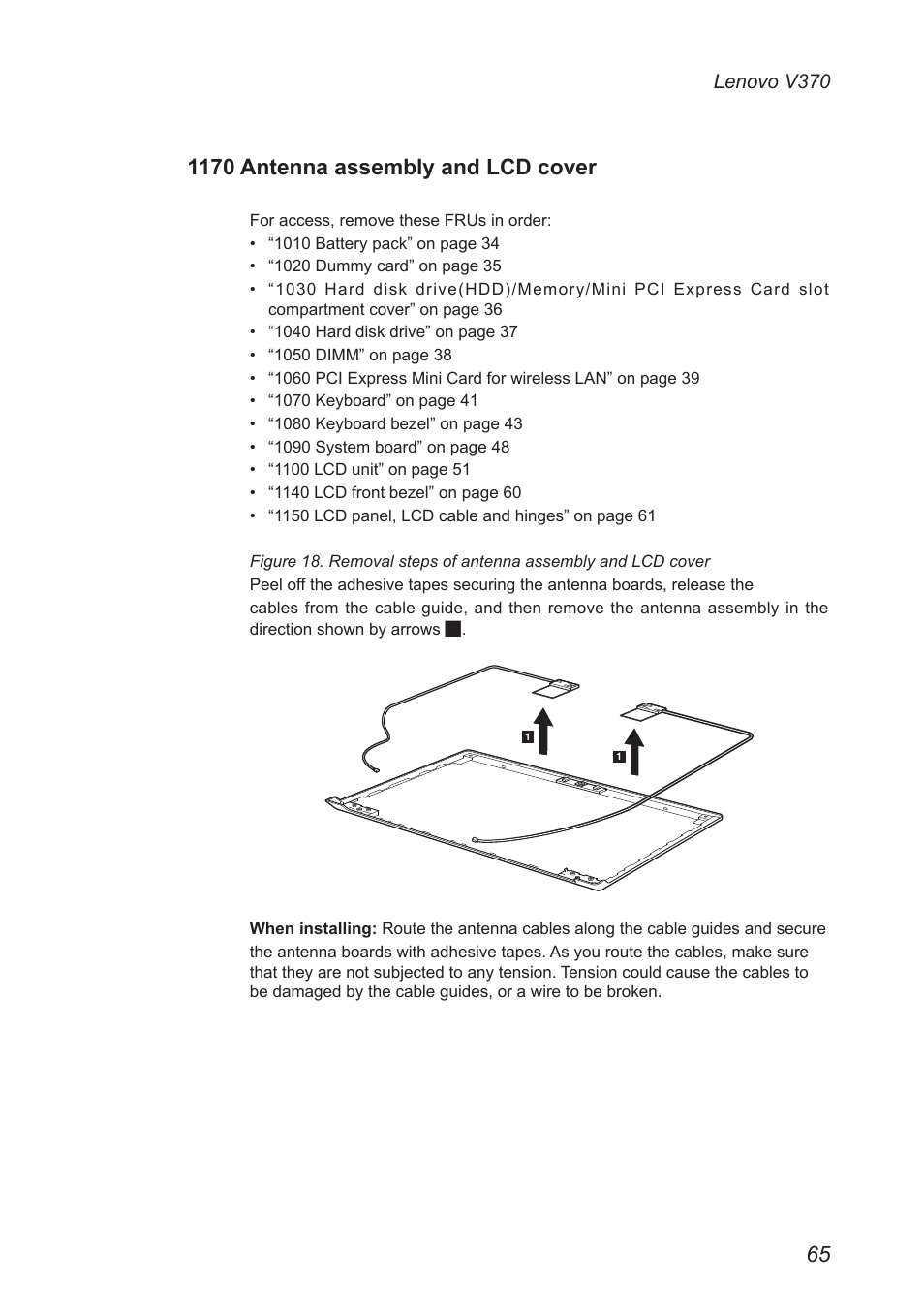 1170 antenna assembly and lcd cover | Lenovo V370 Notebook User Manual | Page 69 / 87