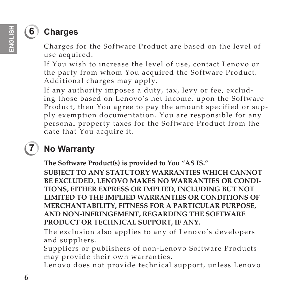 Charges, No warranty | Lenovo IdeaPad U110 User Manual | Page 10 / 60