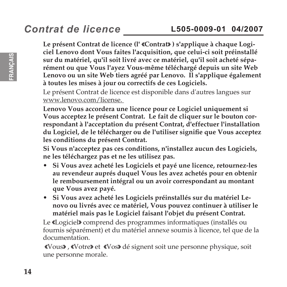 Contrat de licence, Contrat.de.licence | Lenovo IdeaPad U110 User Manual | Page 18 / 60