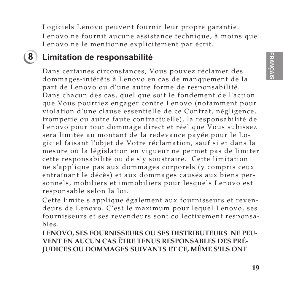 Limitation de responsabilité | Lenovo IdeaPad U110 User Manual | Page 23 / 60