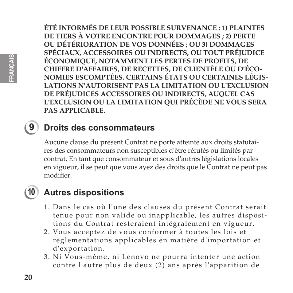 Droits des consommateurs, Autres dispositions | Lenovo IdeaPad U110 User Manual | Page 24 / 60