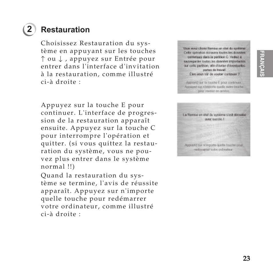 Restauration | Lenovo IdeaPad U110 User Manual | Page 27 / 60