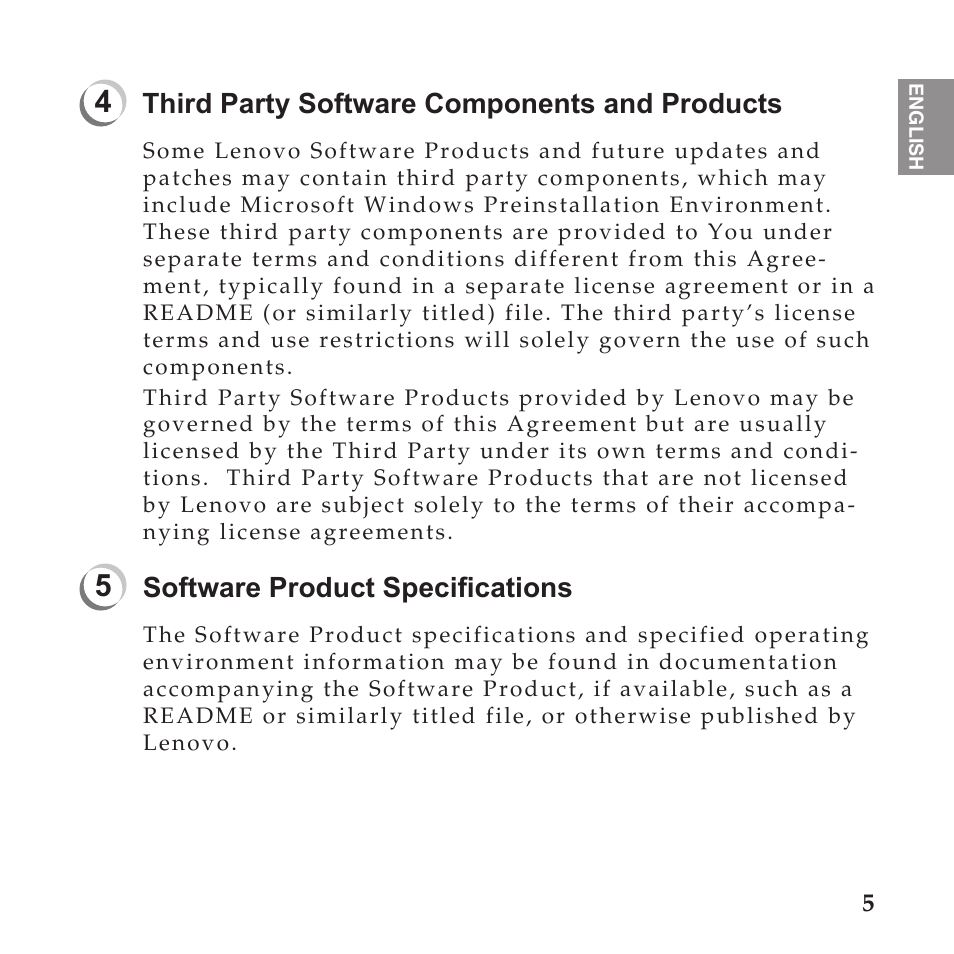 Third party software components and products, Software product specifications | Lenovo IdeaPad U110 User Manual | Page 9 / 60