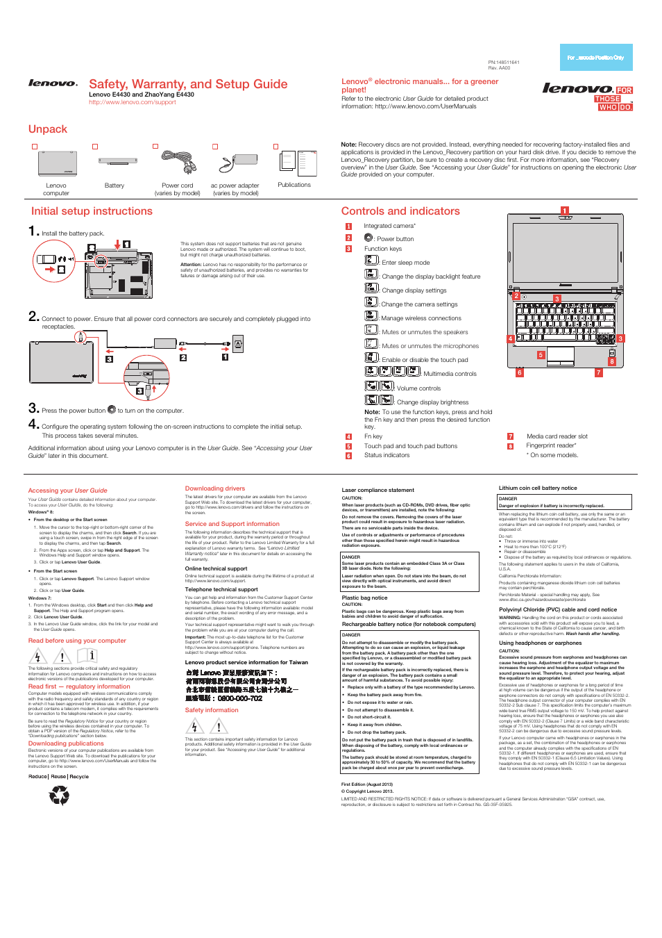 Lenovo E4430 User Manual | 2 pages