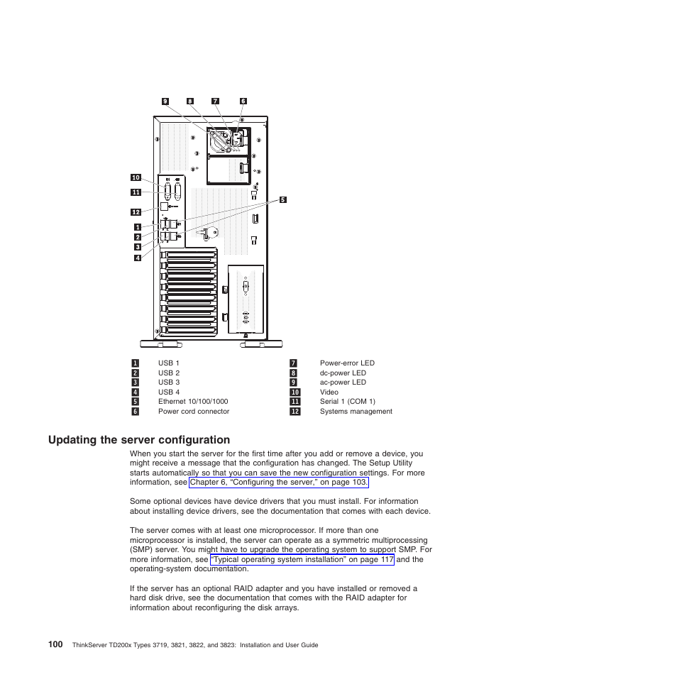 Updating the server configuration | Lenovo ThinkServer TD200x User Manual | Page 116 / 214