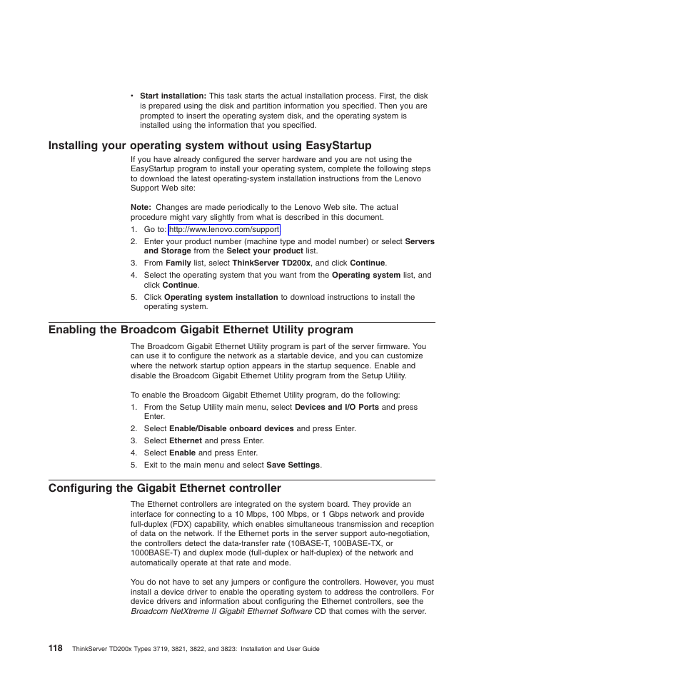 Configuring the gigabit ethernet controller | Lenovo ThinkServer TD200x User Manual | Page 134 / 214