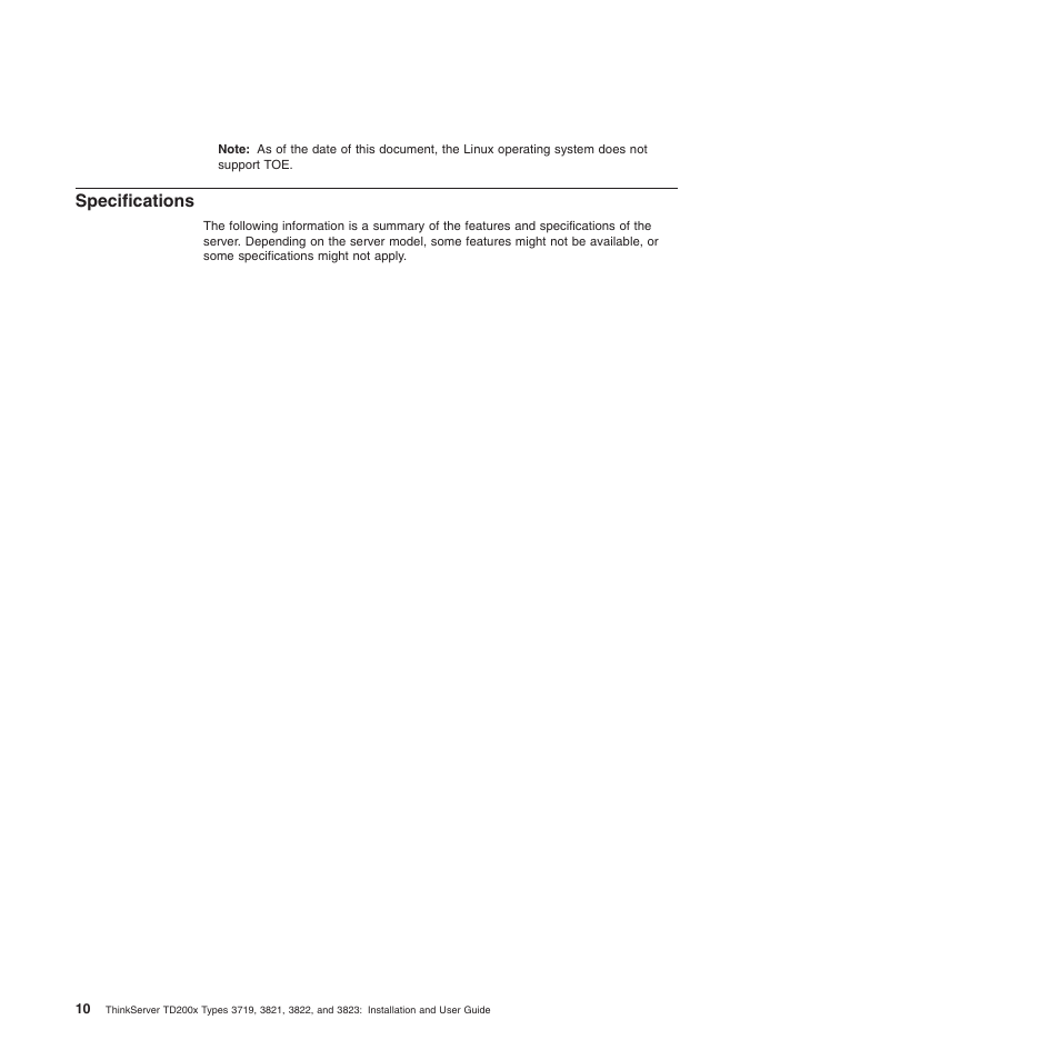 Specifications | Lenovo ThinkServer TD200x User Manual | Page 26 / 214