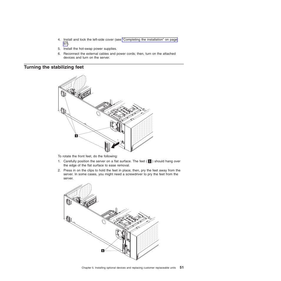 Turning the stabilizing feet | Lenovo ThinkServer TD200x User Manual | Page 67 / 214