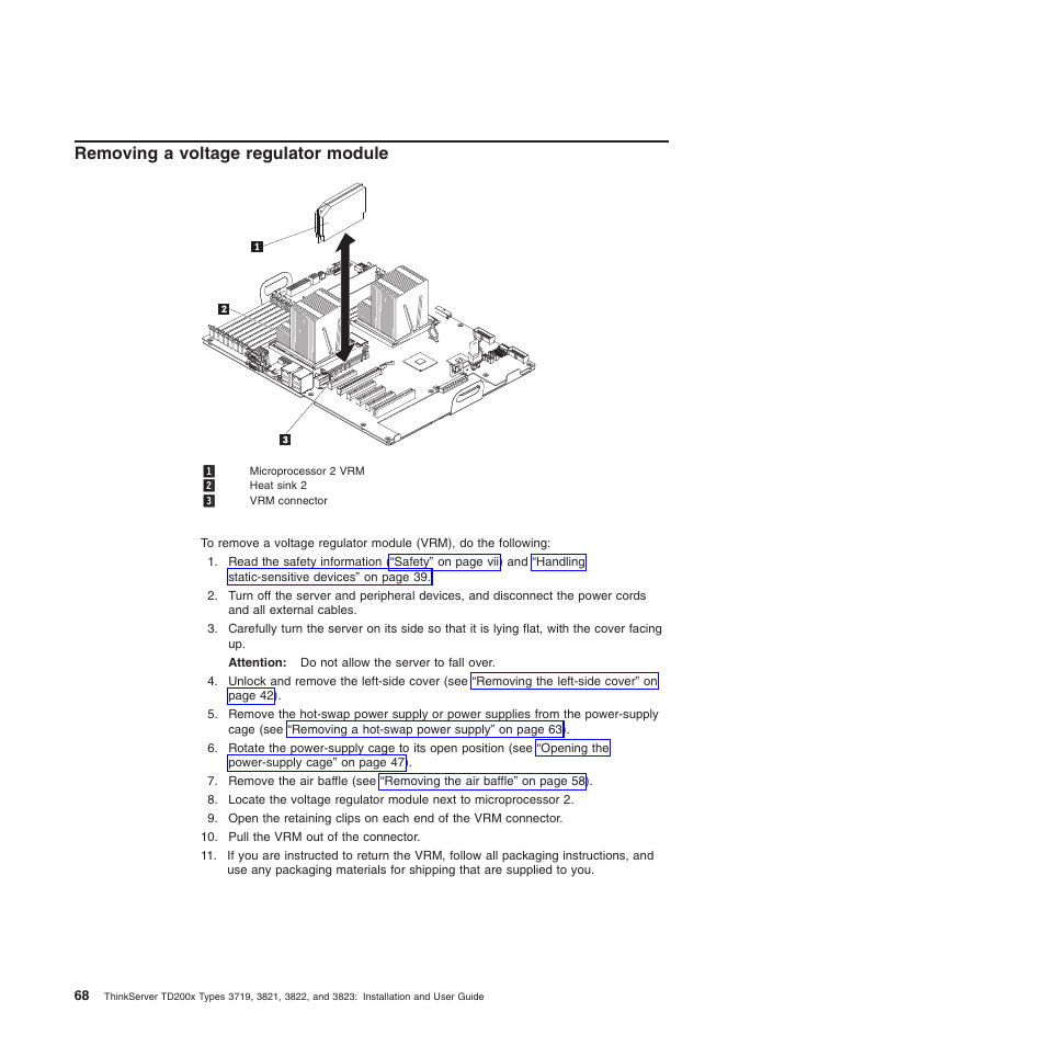 Removing a voltage regulator module | Lenovo ThinkServer TD200x User Manual | Page 84 / 214