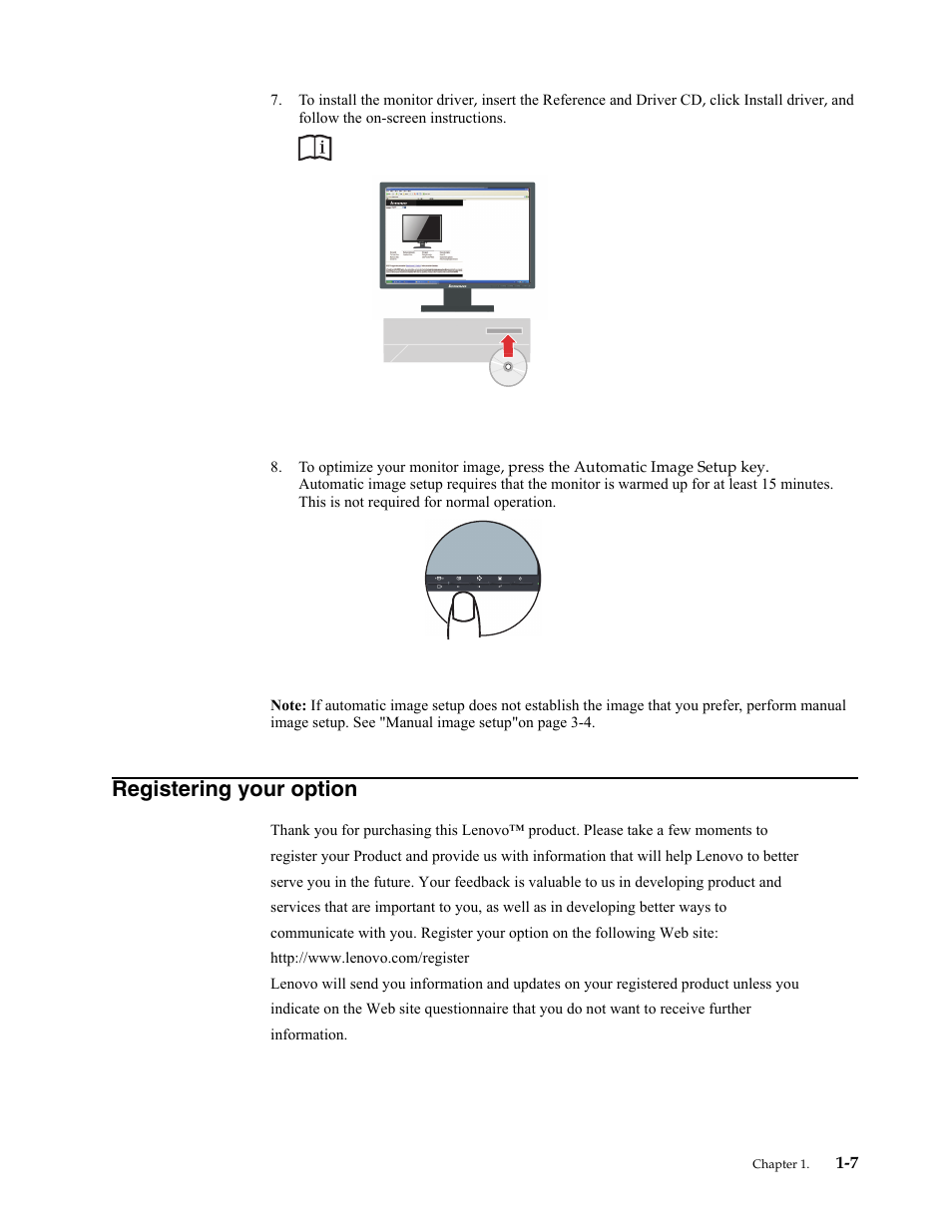 Registering your option, Registering your option -7 | Lenovo ThinkVision LT2024 20 inch LED Backlit LCD Monitor User Manual | Page 11 / 36