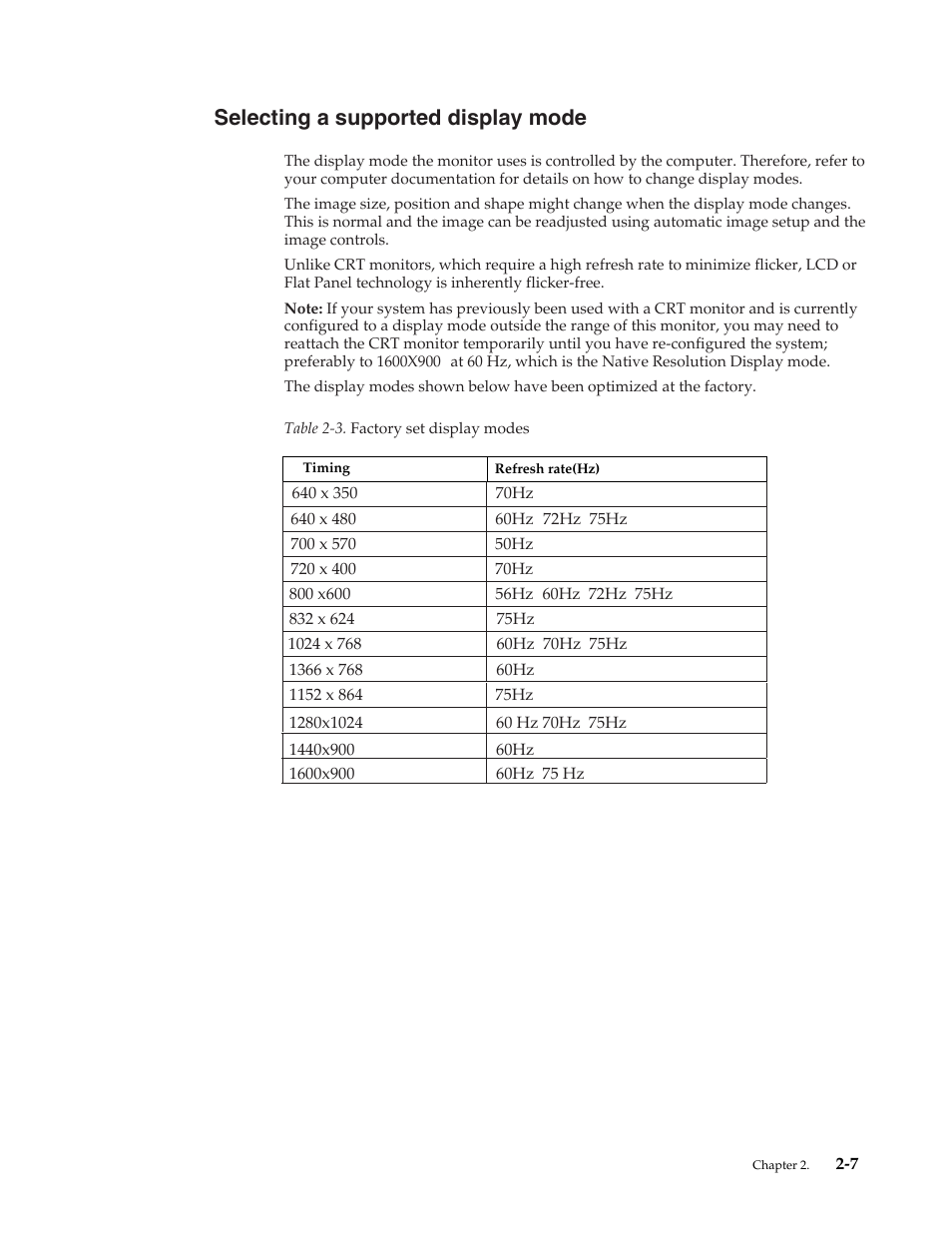 Selecting a supported display mode, Selecting a supported display mode -7 | Lenovo ThinkVision LT2024 20 inch LED Backlit LCD Monitor User Manual | Page 18 / 36