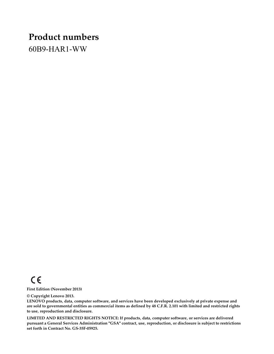 Product numbers, 60b9-har1-ww | Lenovo ThinkVision LT2024 20 inch LED Backlit LCD Monitor User Manual | Page 2 / 36