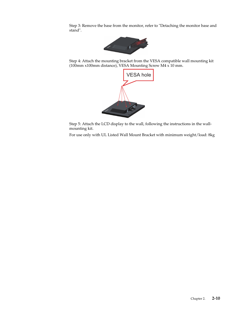 Vesa hole | Lenovo ThinkVision LT2024 20 inch LED Backlit LCD Monitor User Manual | Page 21 / 36