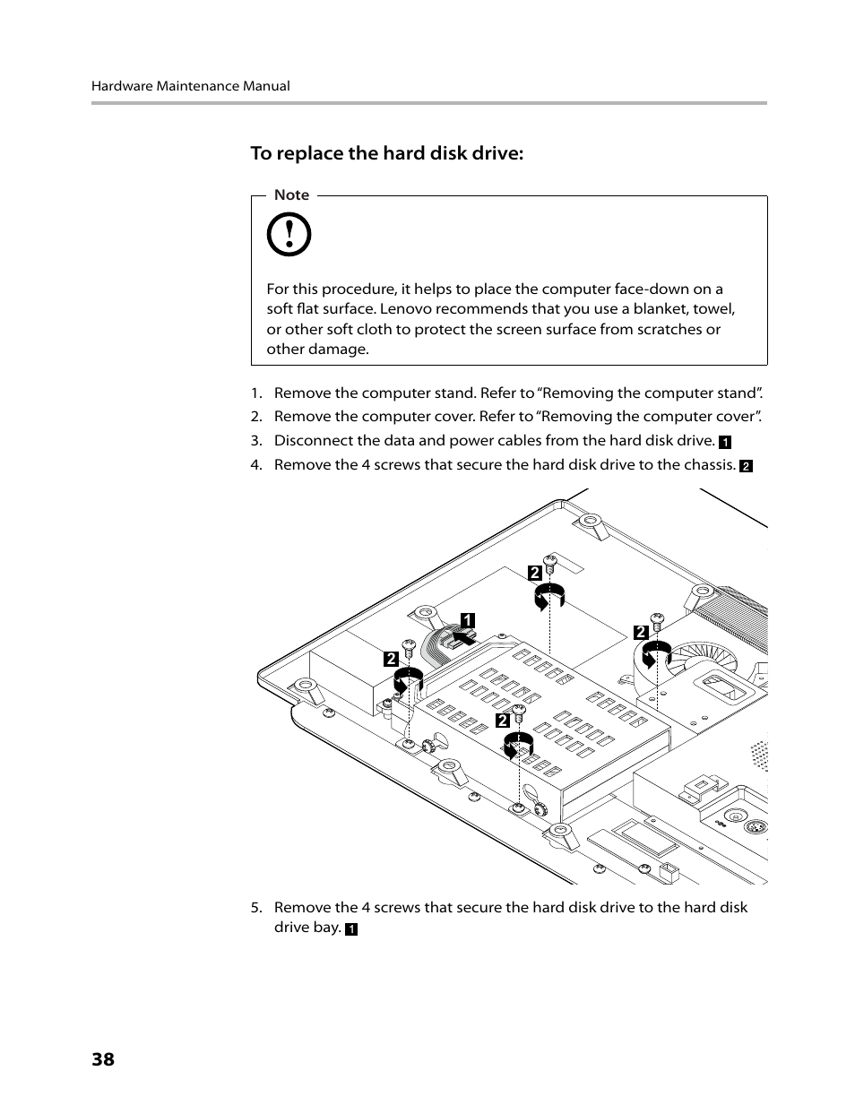 38 to replace the hard disk drive | Lenovo IdeaCentre B305 User Manual | Page 40 / 64