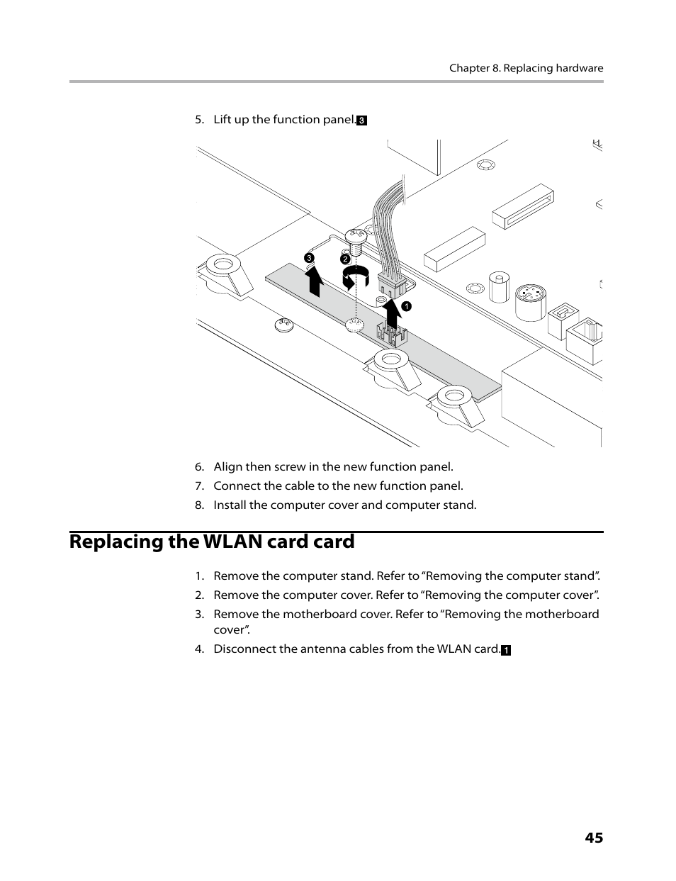 Replacing the wlan card card | Lenovo IdeaCentre B305 User Manual | Page 47 / 64