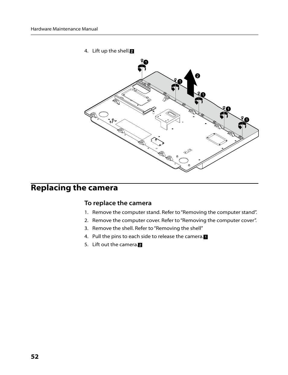 Replacing the camera | Lenovo IdeaCentre B305 User Manual | Page 54 / 64