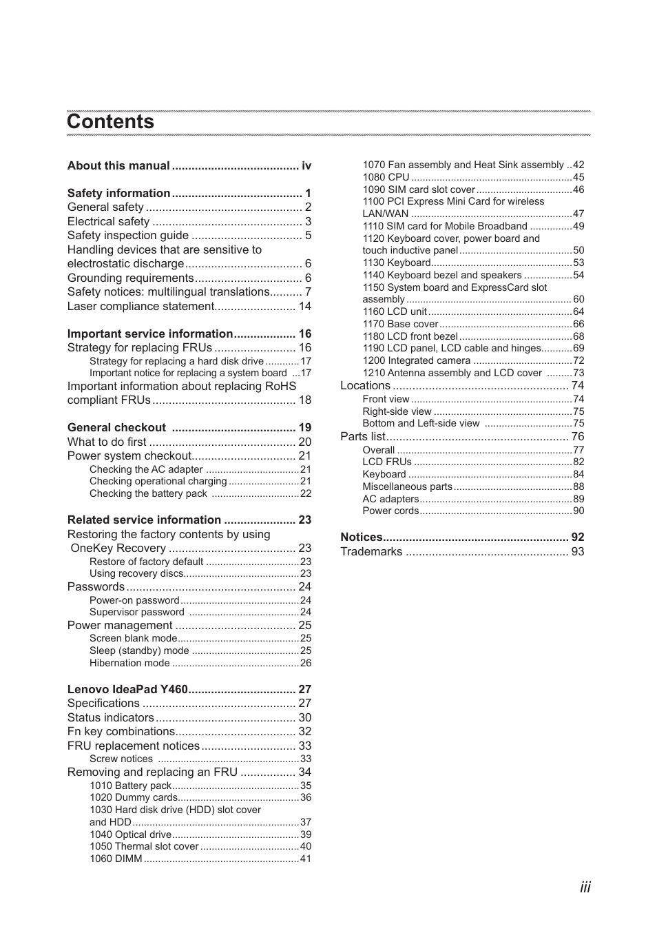 Lenovo IdeaPad Y460 User Manual | Page 3 / 97