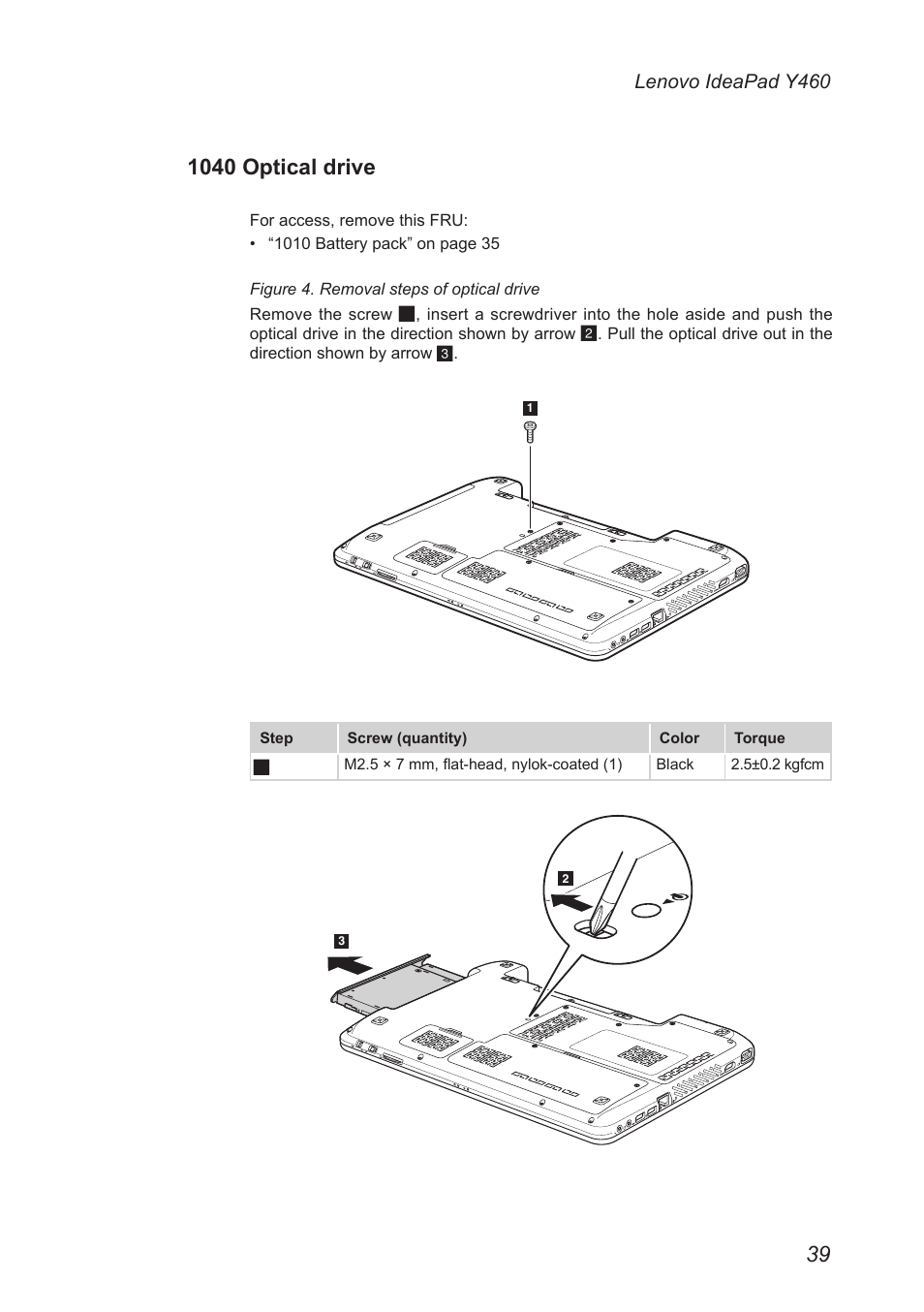 1040 optical drive | Lenovo IdeaPad Y460 User Manual | Page 43 / 97