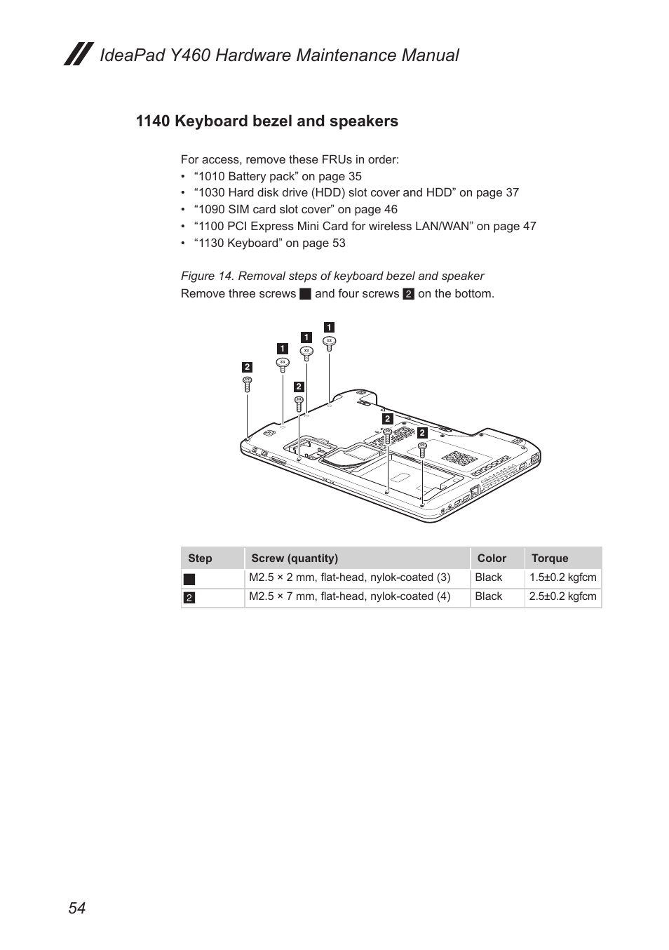 1140 keyboard bezel and speakers, Ideapad y460 hardware maintenance manual | Lenovo IdeaPad Y460 User Manual | Page 58 / 97