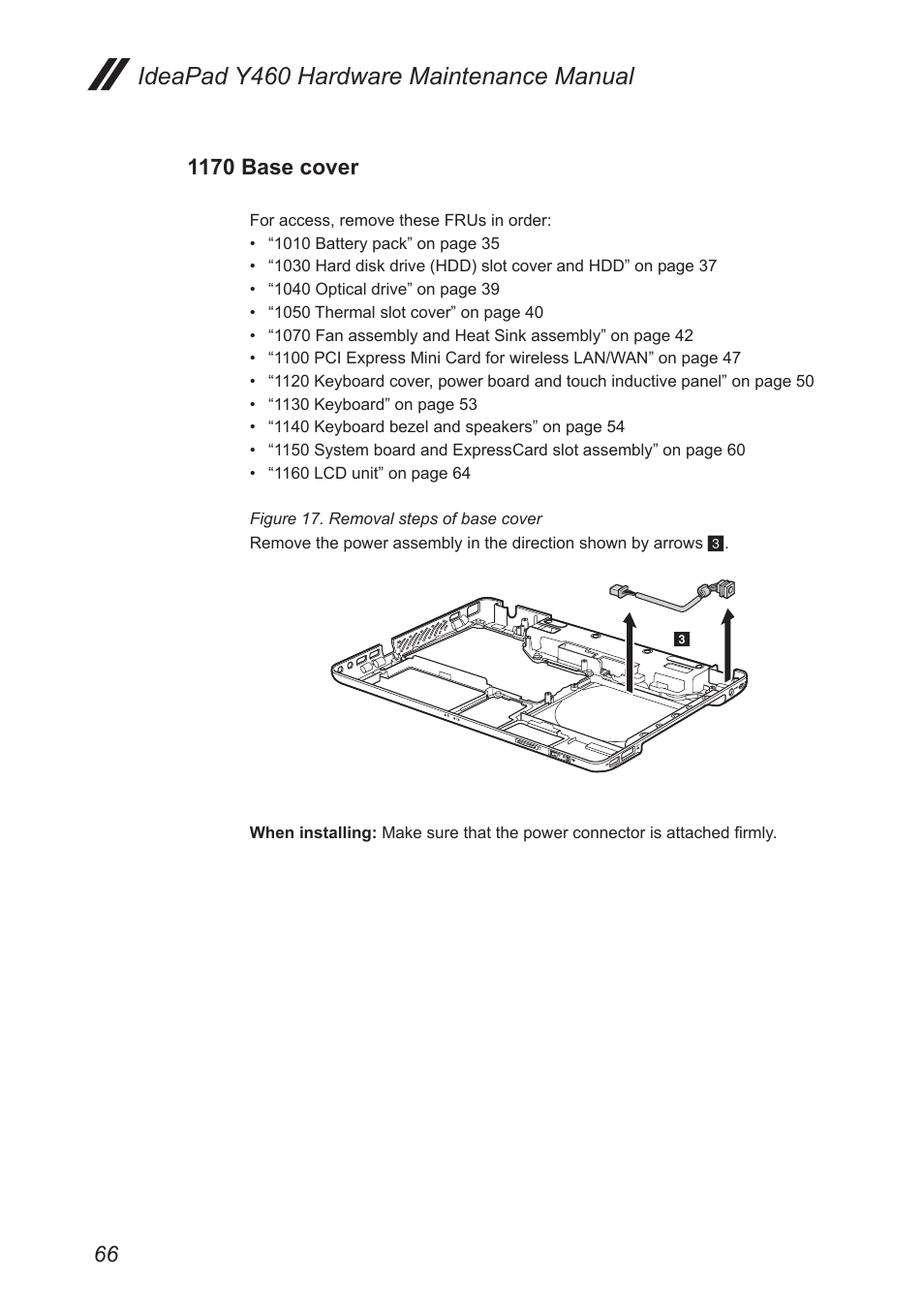 1170 base cover, Ideapad y460 hardware maintenance manual | Lenovo IdeaPad Y460 User Manual | Page 70 / 97