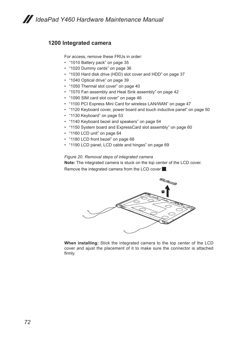 1200 integrated camera, Ideapad y460 hardware maintenance manual | Lenovo IdeaPad Y460 User Manual | Page 76 / 97