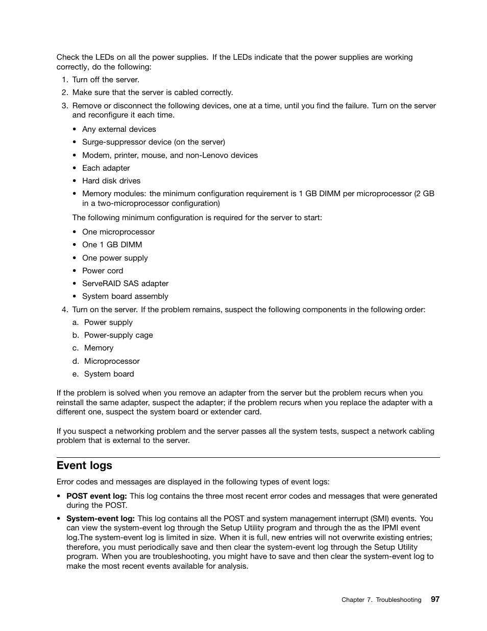 Event logs | Lenovo ThinkServer RD230 User Manual | Page 109 / 134