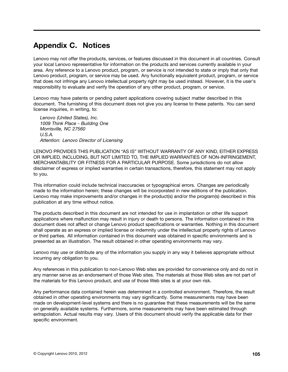 Appendix c. notices | Lenovo ThinkServer RD230 User Manual | Page 117 / 134