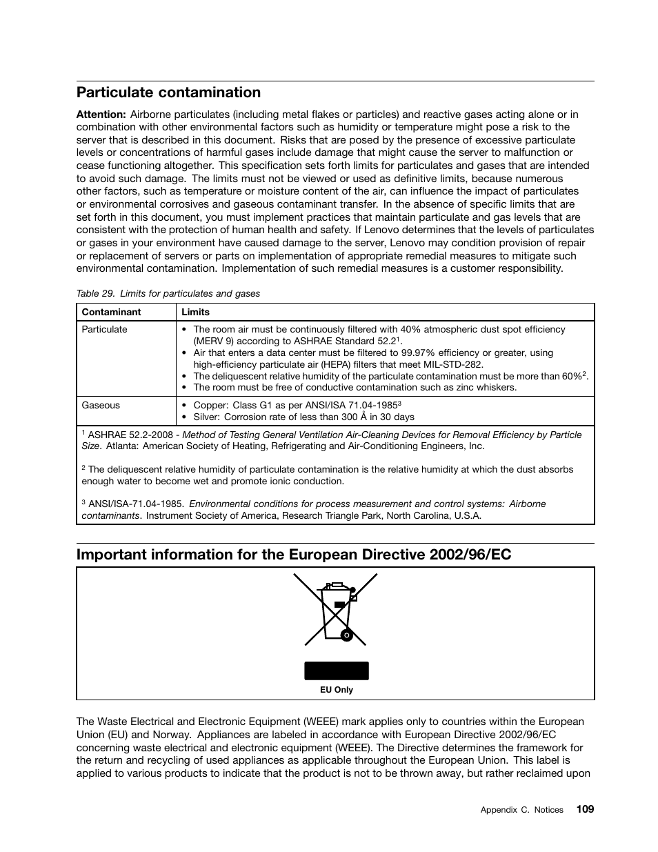 Particulate contamination | Lenovo ThinkServer RD230 User Manual | Page 121 / 134