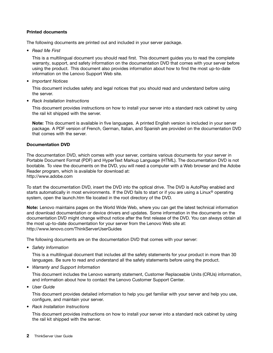 Lenovo ThinkServer RD230 User Manual | Page 14 / 134