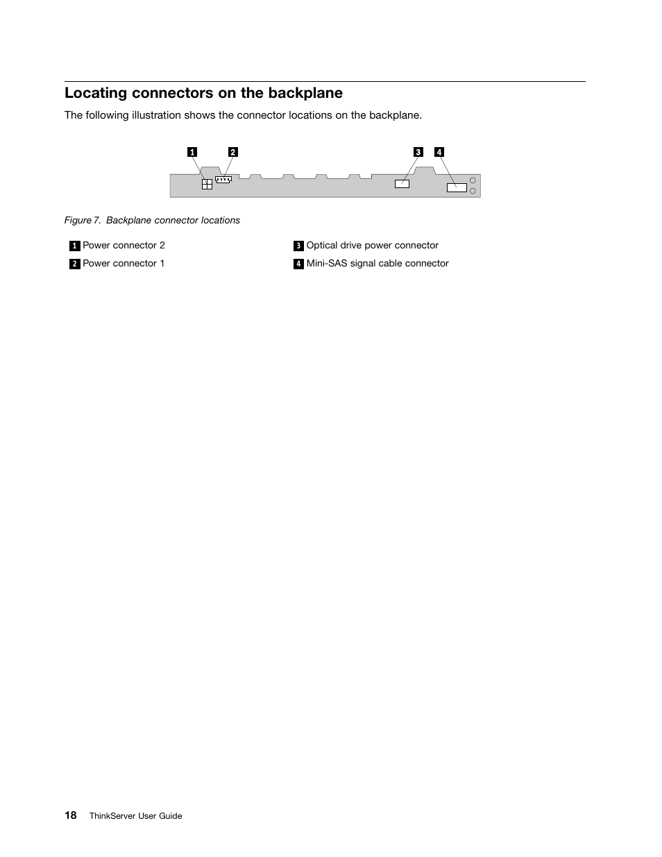Locating connectors on the backplane | Lenovo ThinkServer RD230 User Manual | Page 30 / 134