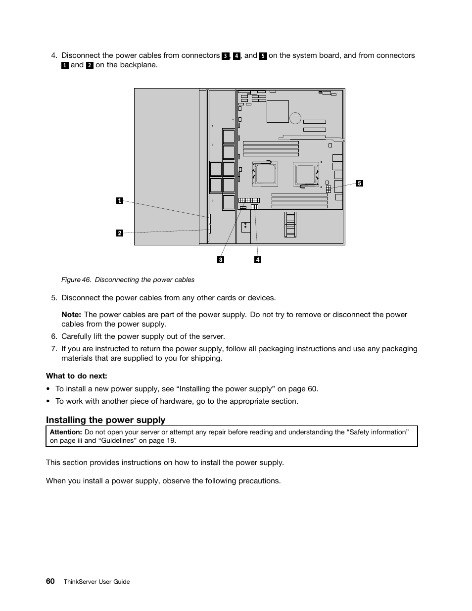 Installing the power supply | Lenovo ThinkServer RD230 User Manual | Page 72 / 134