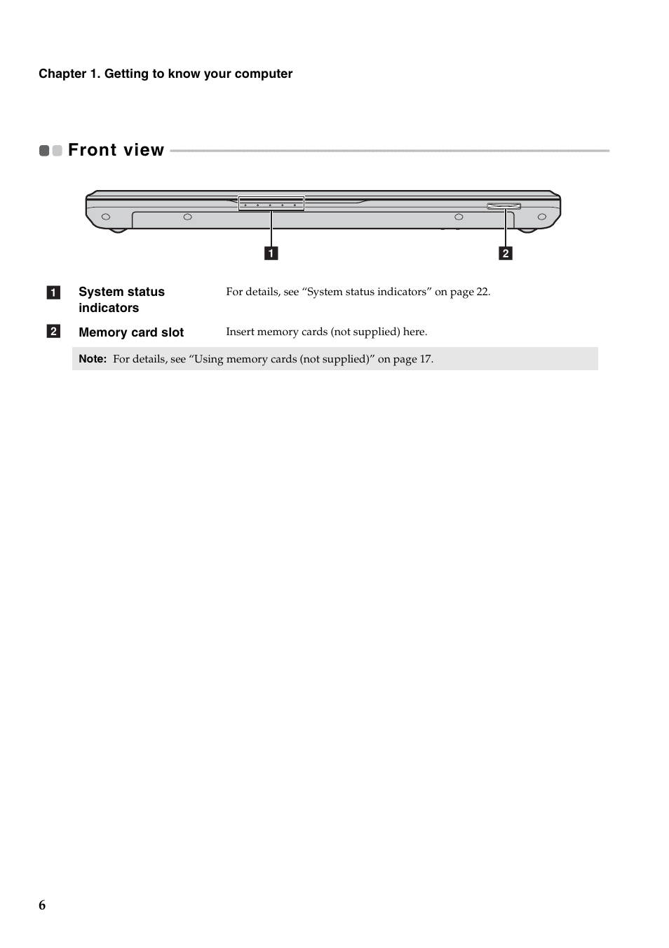 Front view | Lenovo IdeaPad Y480 User Manual | Page 10 / 48