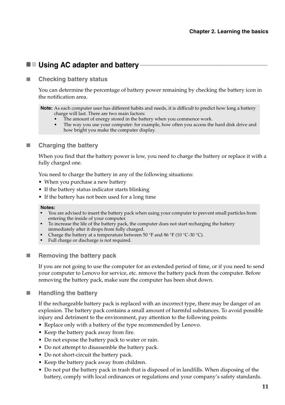 Using ac adapter and battery | Lenovo IdeaPad Y480 User Manual | Page 15 / 48