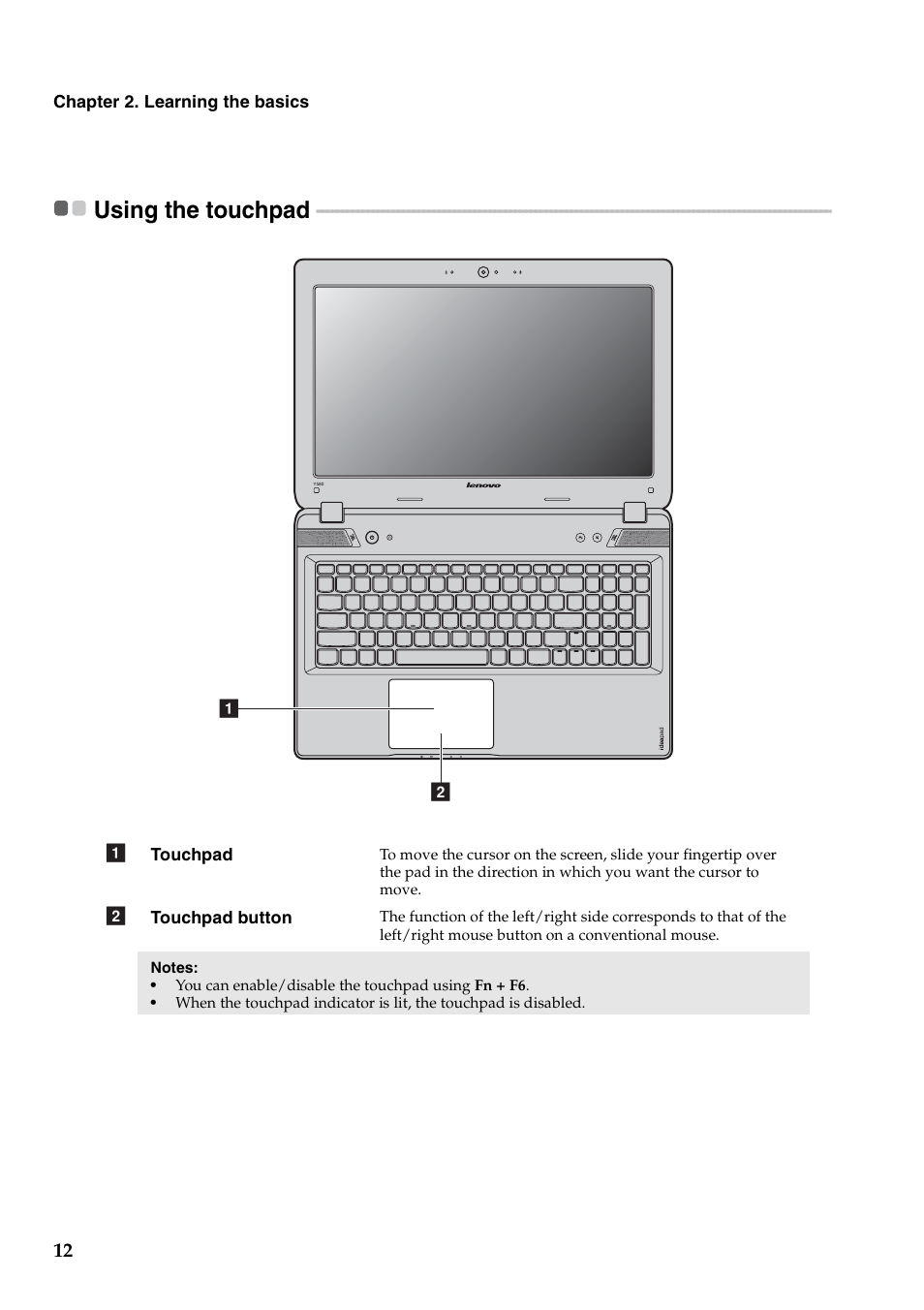 Using the touchpad | Lenovo IdeaPad Y480 User Manual | Page 16 / 48