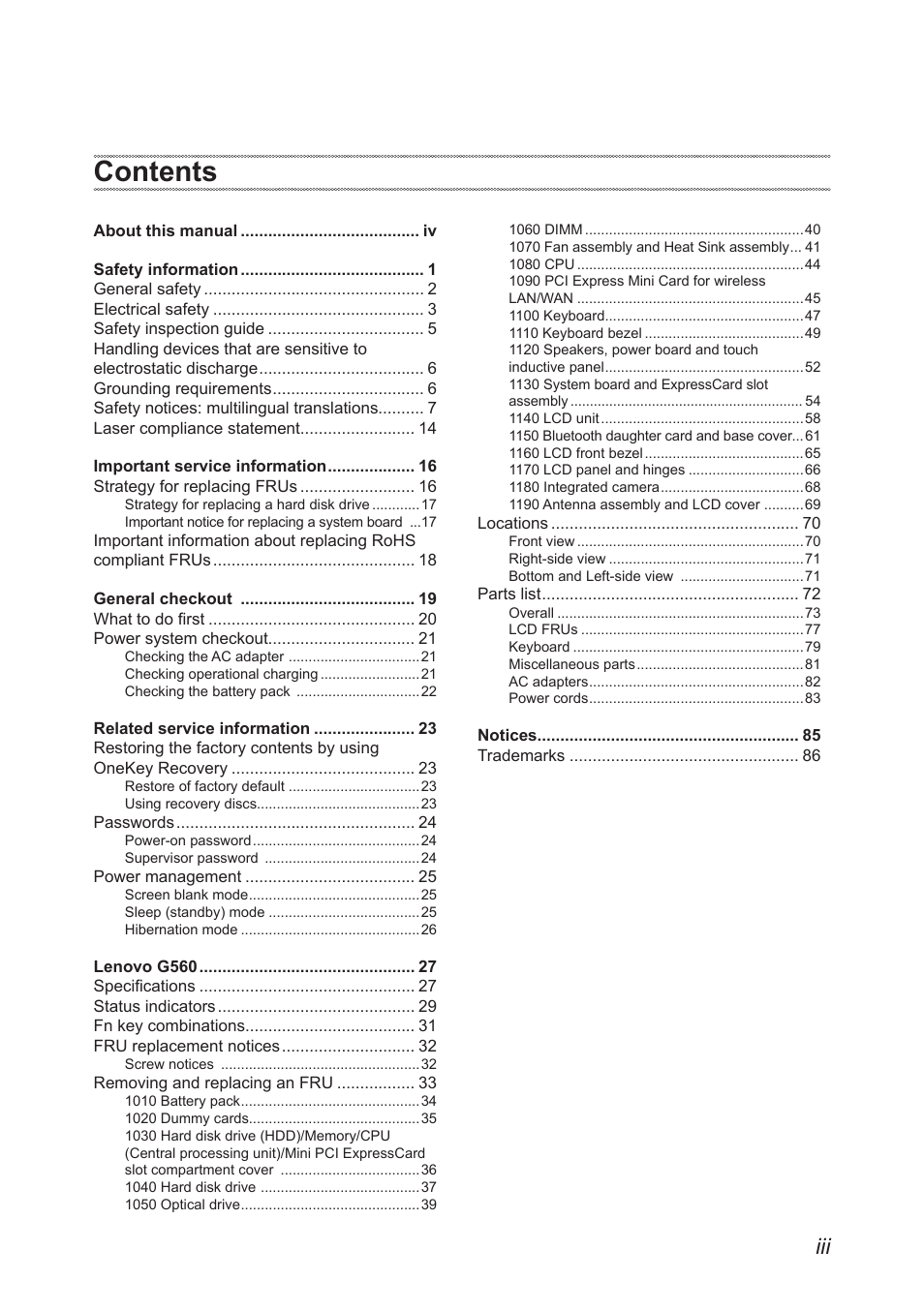 Lenovo G560 Notebook User Manual | Page 3 / 90