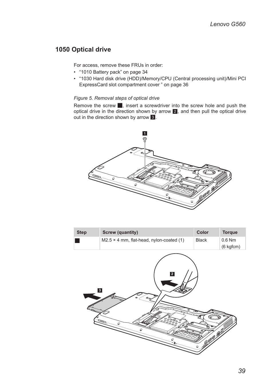 1050 optical drive | Lenovo G560 Notebook User Manual | Page 43 / 90