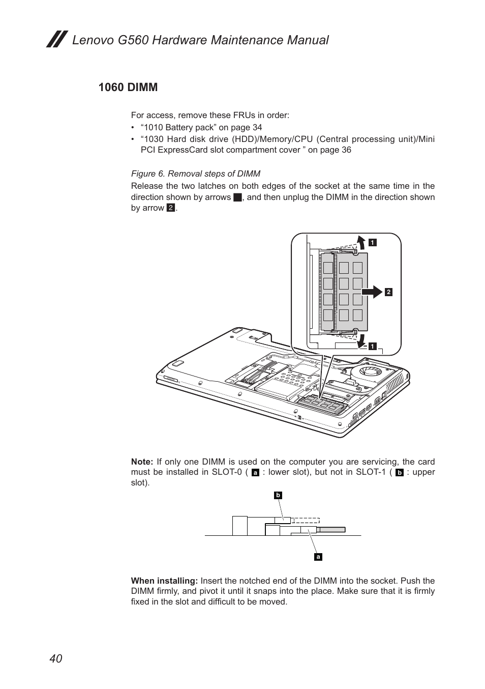 1060 dimm, Lenovo g560 hardware maintenance manual | Lenovo G560 Notebook User Manual | Page 44 / 90