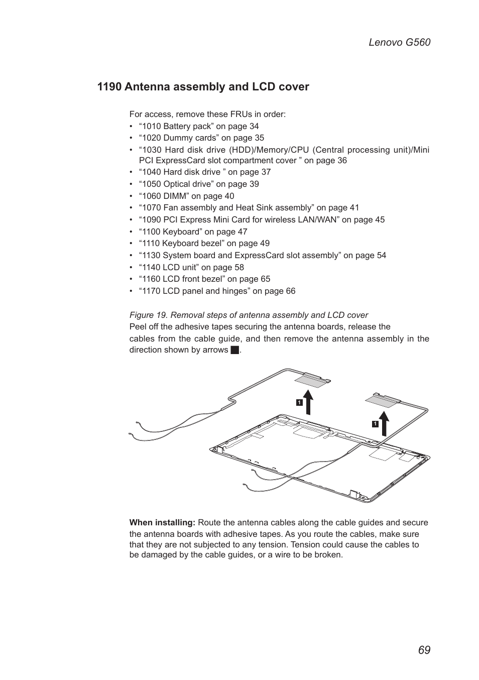 1190 antenna assembly and lcd cover | Lenovo G560 Notebook User Manual | Page 73 / 90