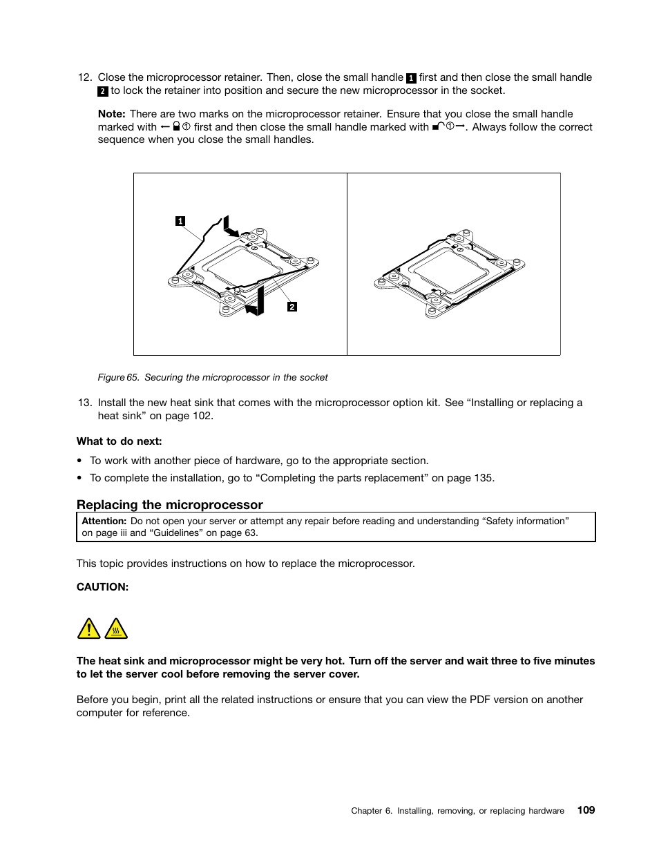 Replacing the microprocessor | Lenovo ThinkServer RD530 User Manual | Page 121 / 174