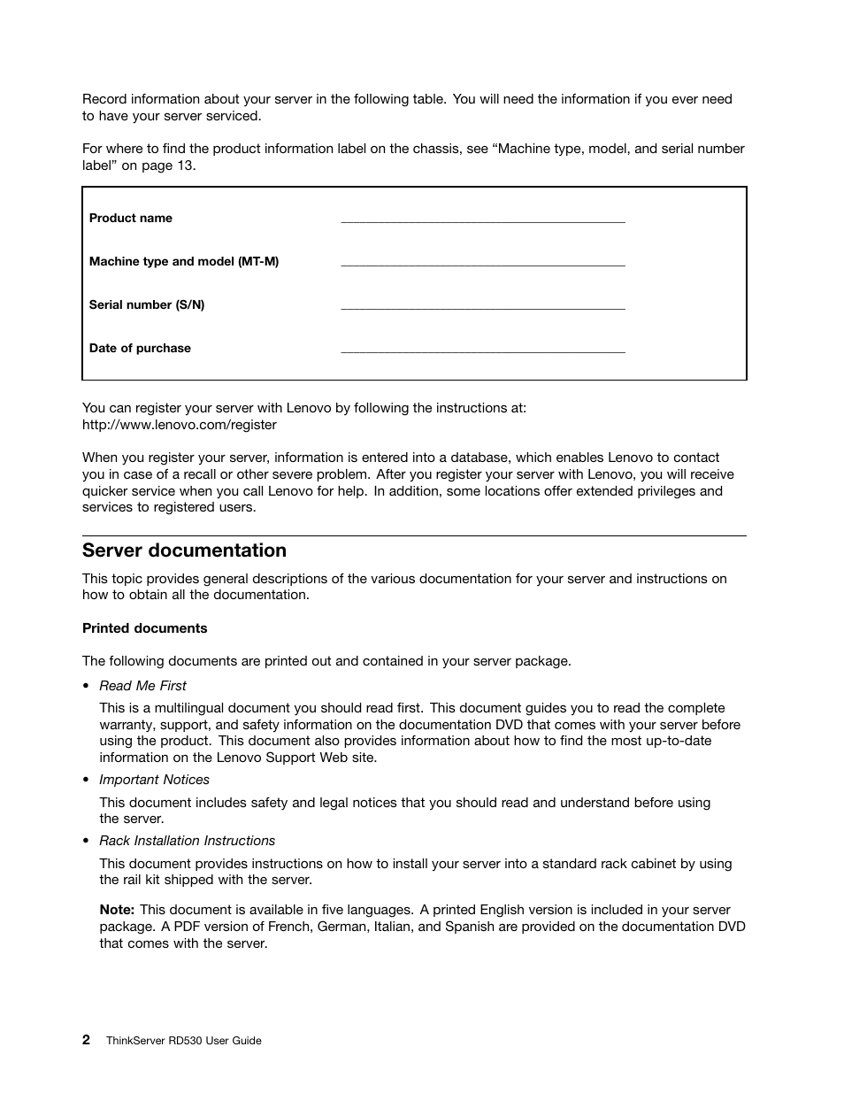 Server documentation | Lenovo ThinkServer RD530 User Manual | Page 14 / 174