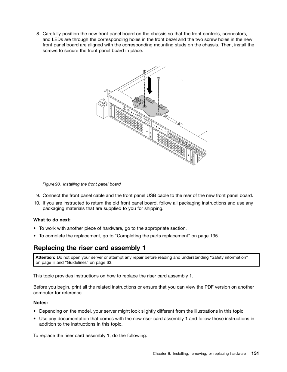 Replacing the riser card assembly 1 | Lenovo ThinkServer RD530 User Manual | Page 143 / 174