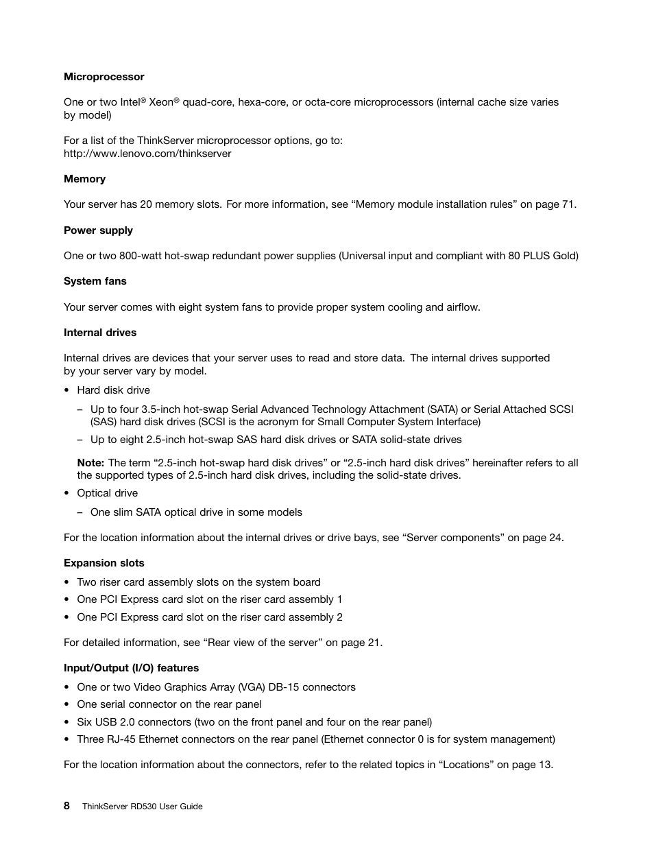 Lenovo ThinkServer RD530 User Manual | Page 20 / 174