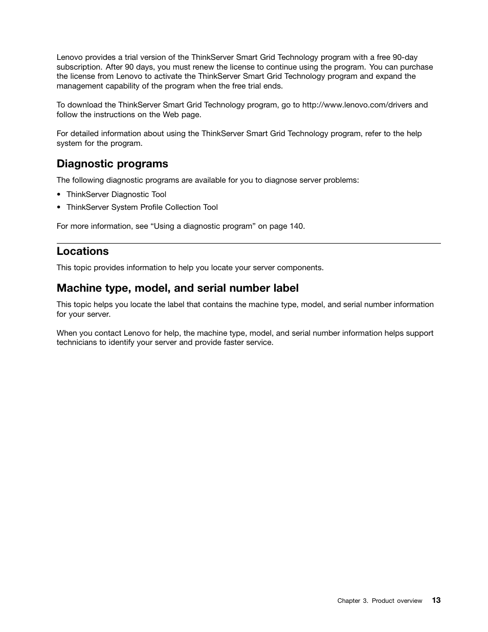 Diagnostic programs, Locations, Machine type, model, and serial number label | Lenovo ThinkServer RD530 User Manual | Page 25 / 174