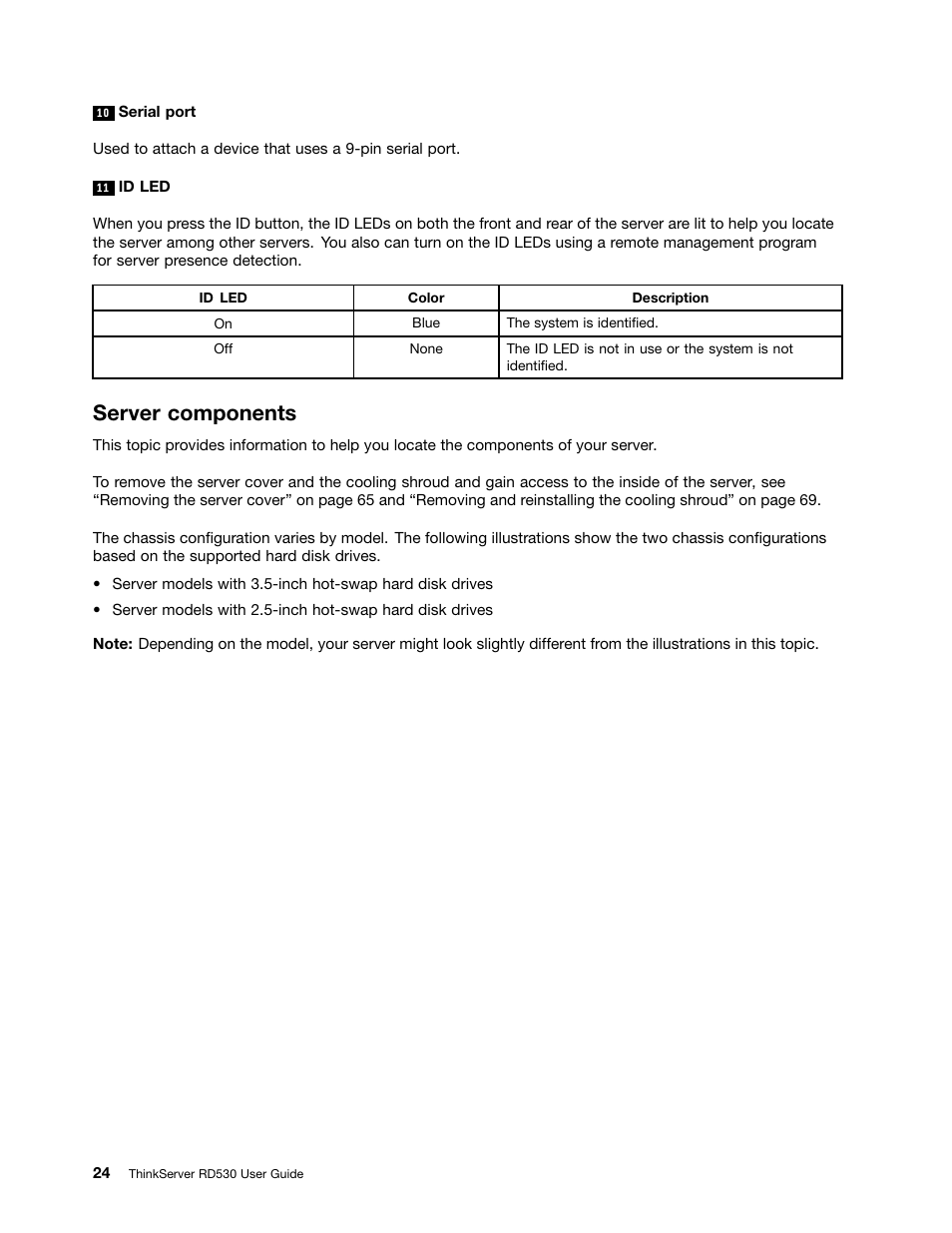 Server components | Lenovo ThinkServer RD530 User Manual | Page 36 / 174