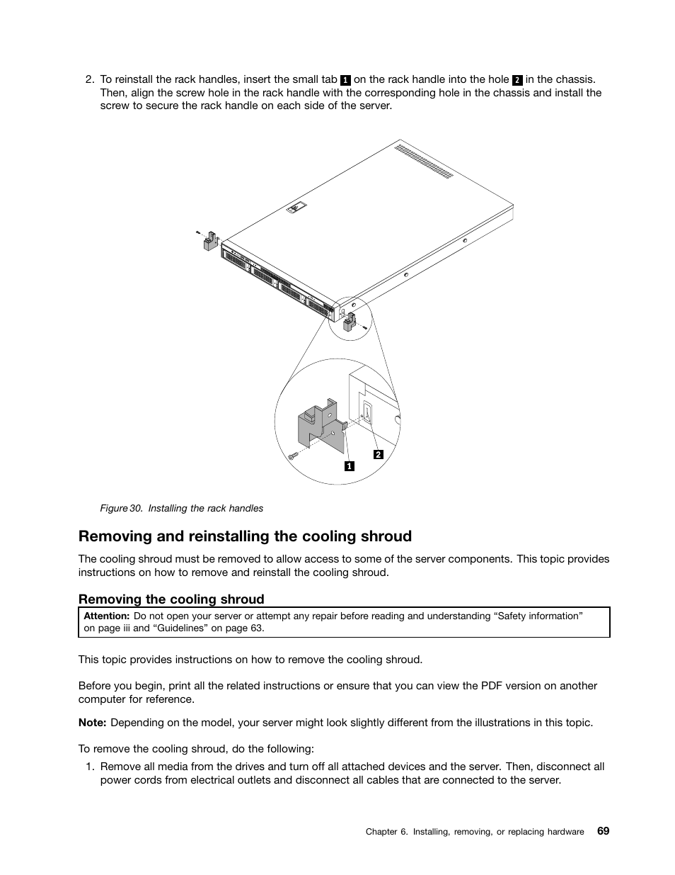 Removing and reinstalling the cooling shroud | Lenovo ThinkServer RD530 User Manual | Page 81 / 174