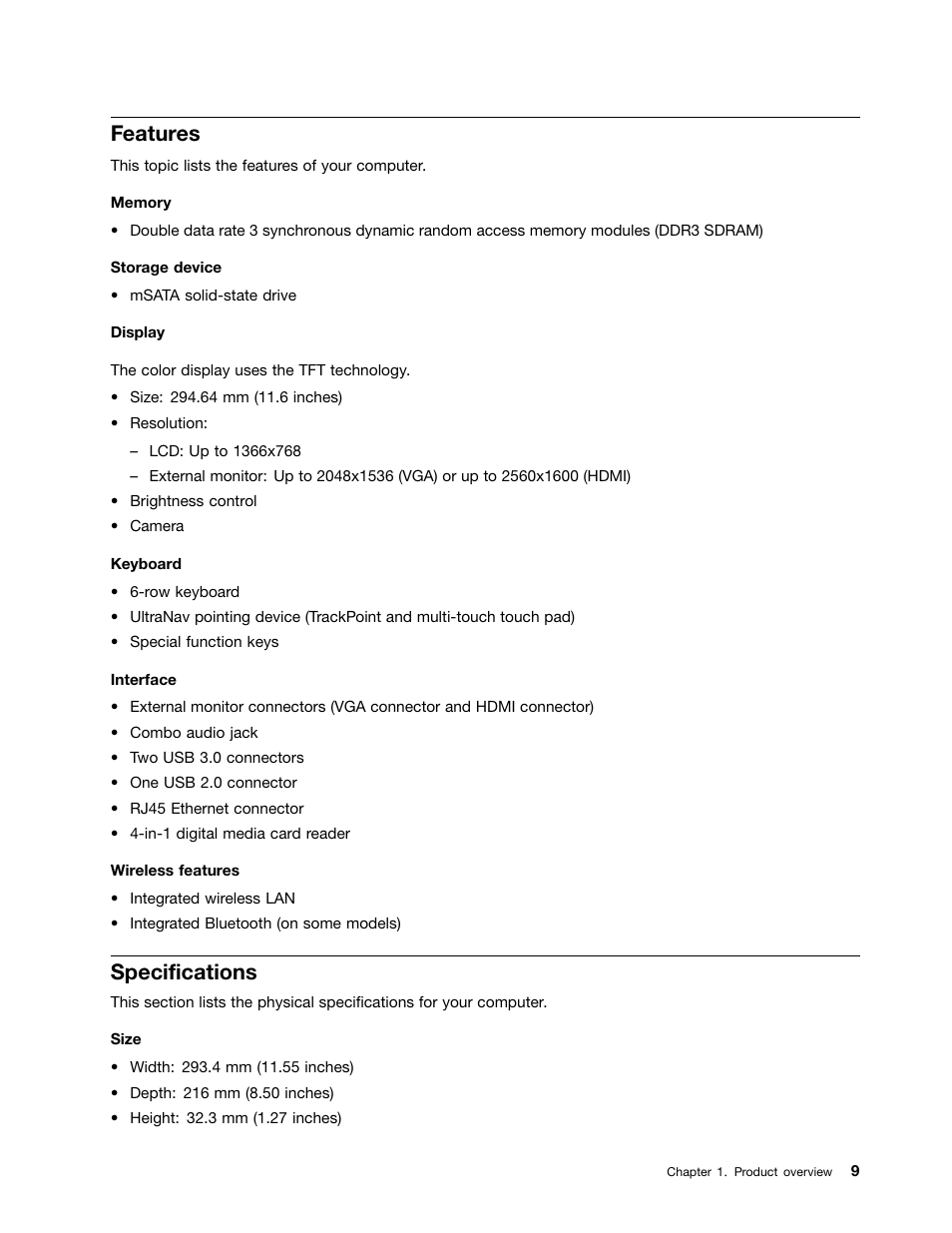 Features, Specifications | Lenovo ThinkPad X131e Chromebook User Manual | Page 23 / 80