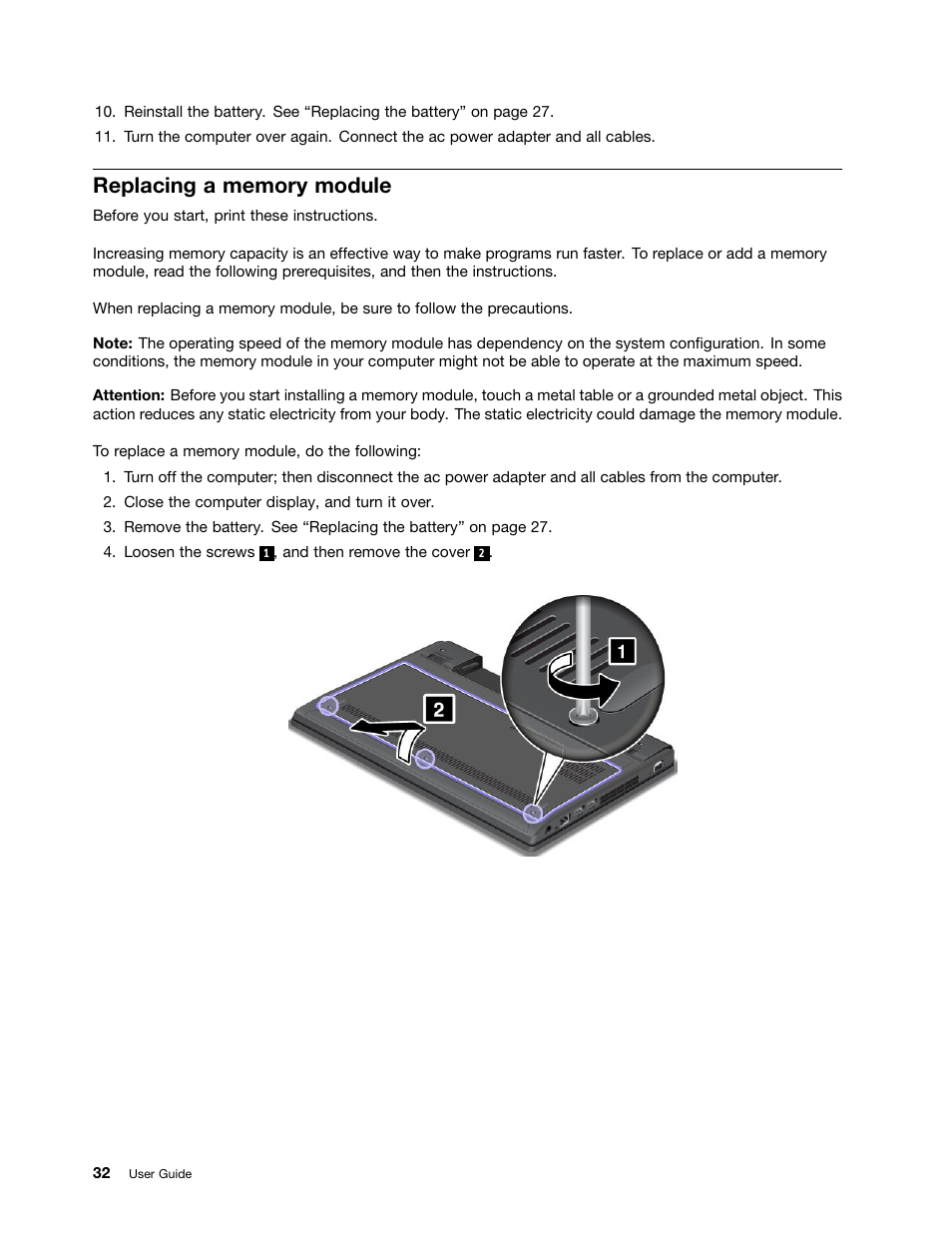 Replacing a memory module | Lenovo ThinkPad X131e Chromebook User Manual | Page 46 / 80