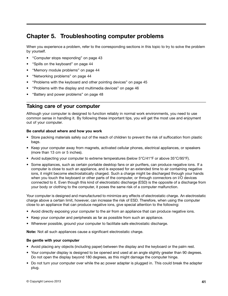 Chapter 5. troubleshooting computer problems, Taking care of your computer | Lenovo ThinkPad X131e Chromebook User Manual | Page 55 / 80