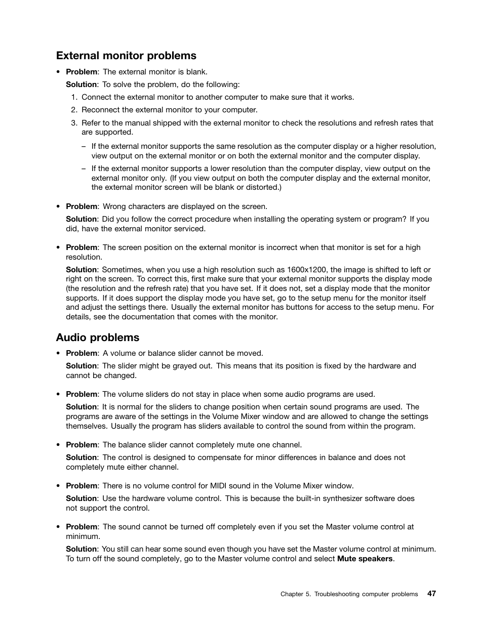 External monitor problems, Audio problems | Lenovo ThinkPad X131e Chromebook User Manual | Page 61 / 80