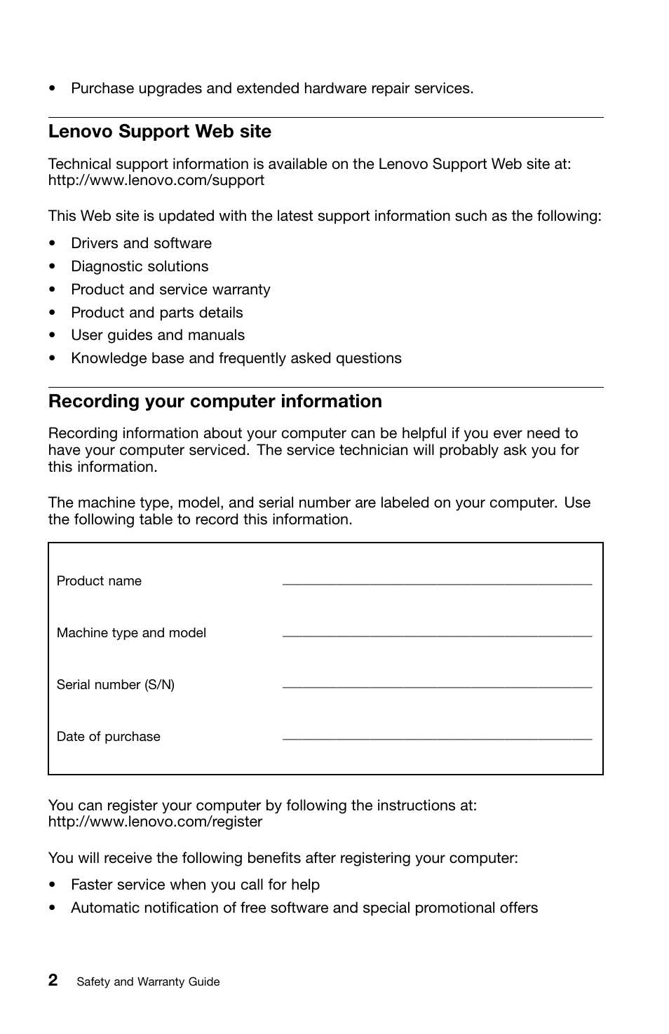 Lenovo support web site, Recording your computer information | Lenovo ThinkPad T420i User Manual | Page 16 / 50